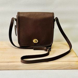 Coach Companion Dark Brown leather flap closure crossbody bag #9076 Purse